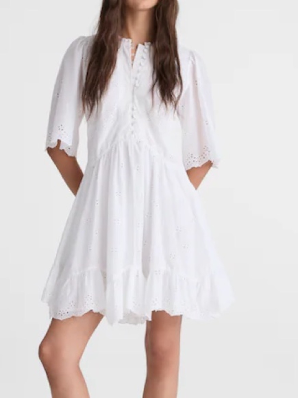 Madewell White Eyelet Flutter Sleeve Mini Dress in Cotton Size 2 - Picture 5 of 10